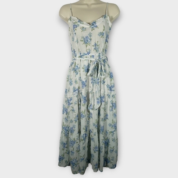 Mine by Blu Pepper Sz Med White & Blue Floral Cottagecore Sleeveless Midi Dress - Picture 2 of 10